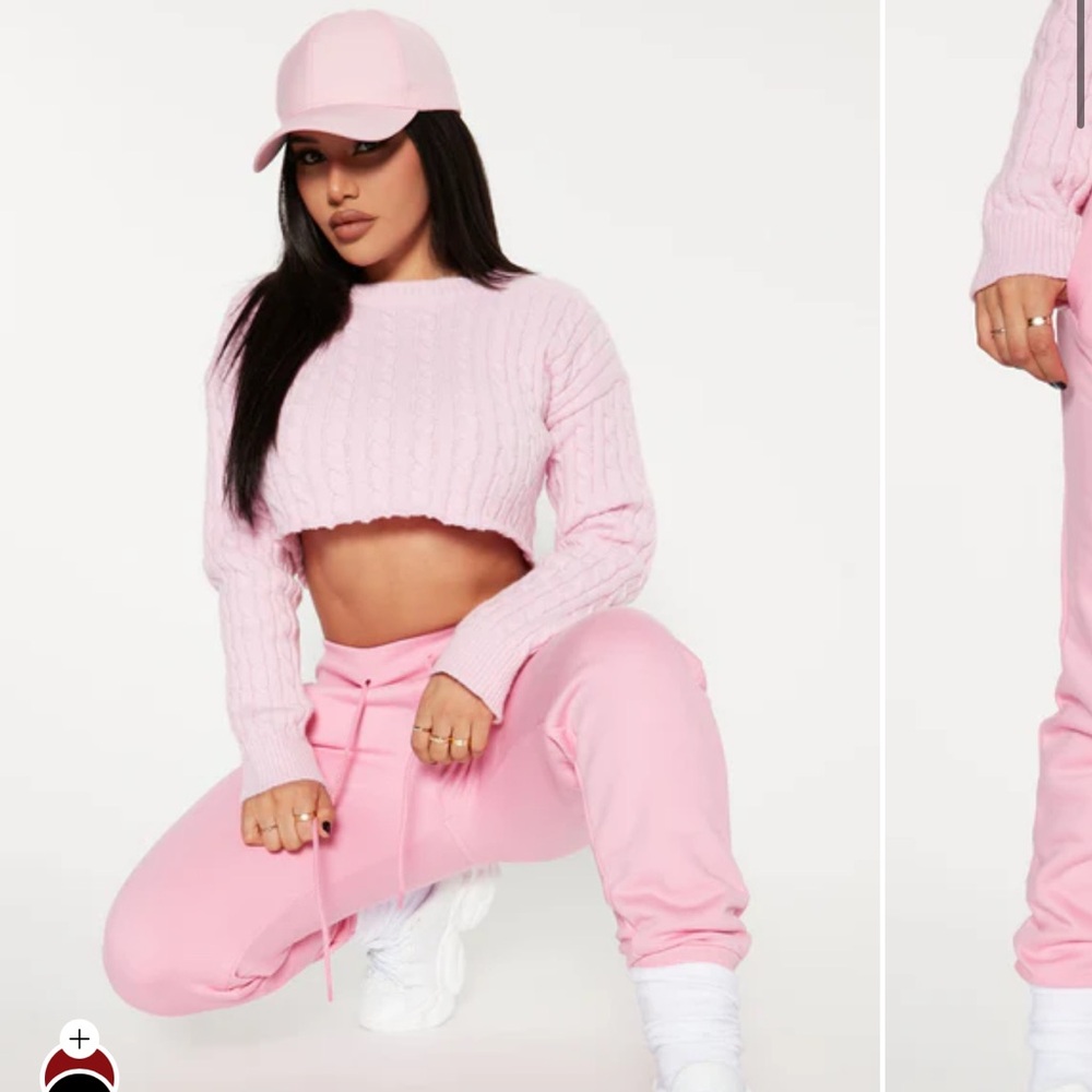 Pink Cropped Sweater and Jogger Set